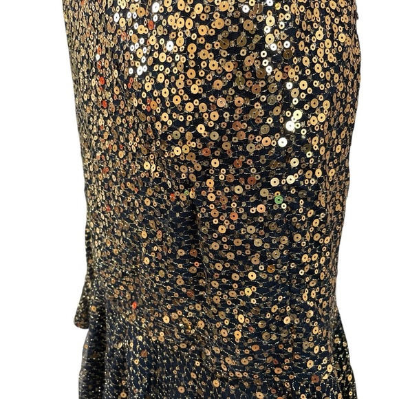 Marchesa Notte Sequined One Shoulder Asymmetric Ruffle Hem Dress Gold Size XS/4 - Picture 10 of 14